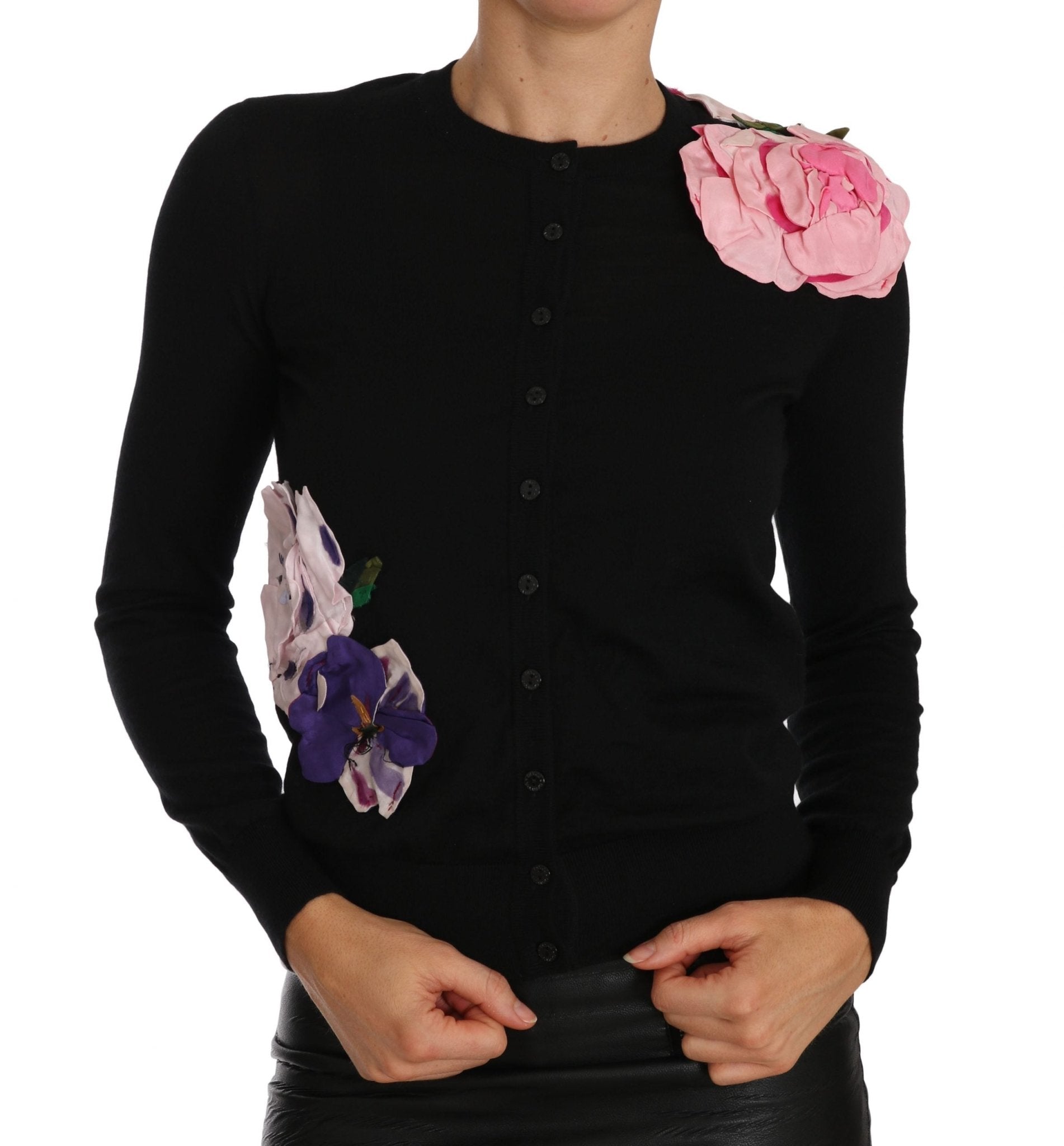 Black Cashmere Cardigan Floral Sweater - coffeewithmee2Dolce & GabbanaP1523S