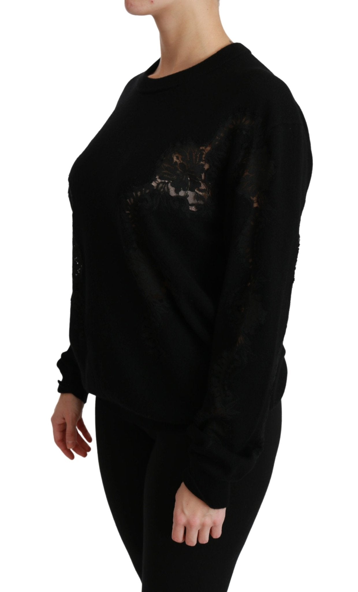 Black Cashmere Floral Lace Cutout Sweater - coffeewithmee2Dolce & GabbanaP2877S