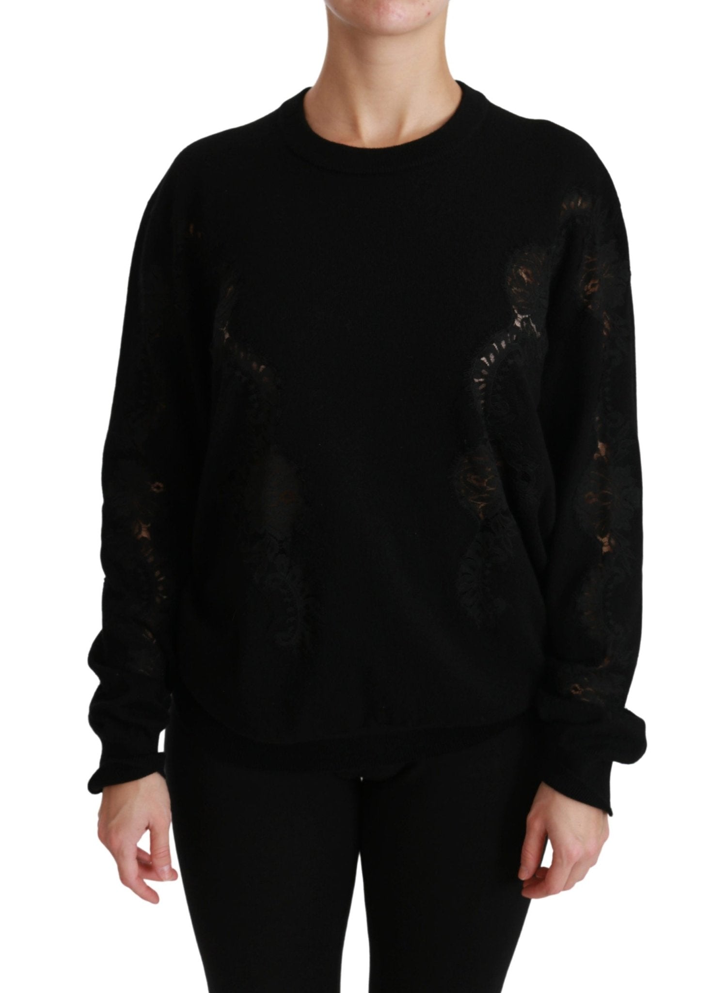 Black Cashmere Floral Lace Cutout Sweater - coffeewithmee2Dolce & GabbanaP2877S