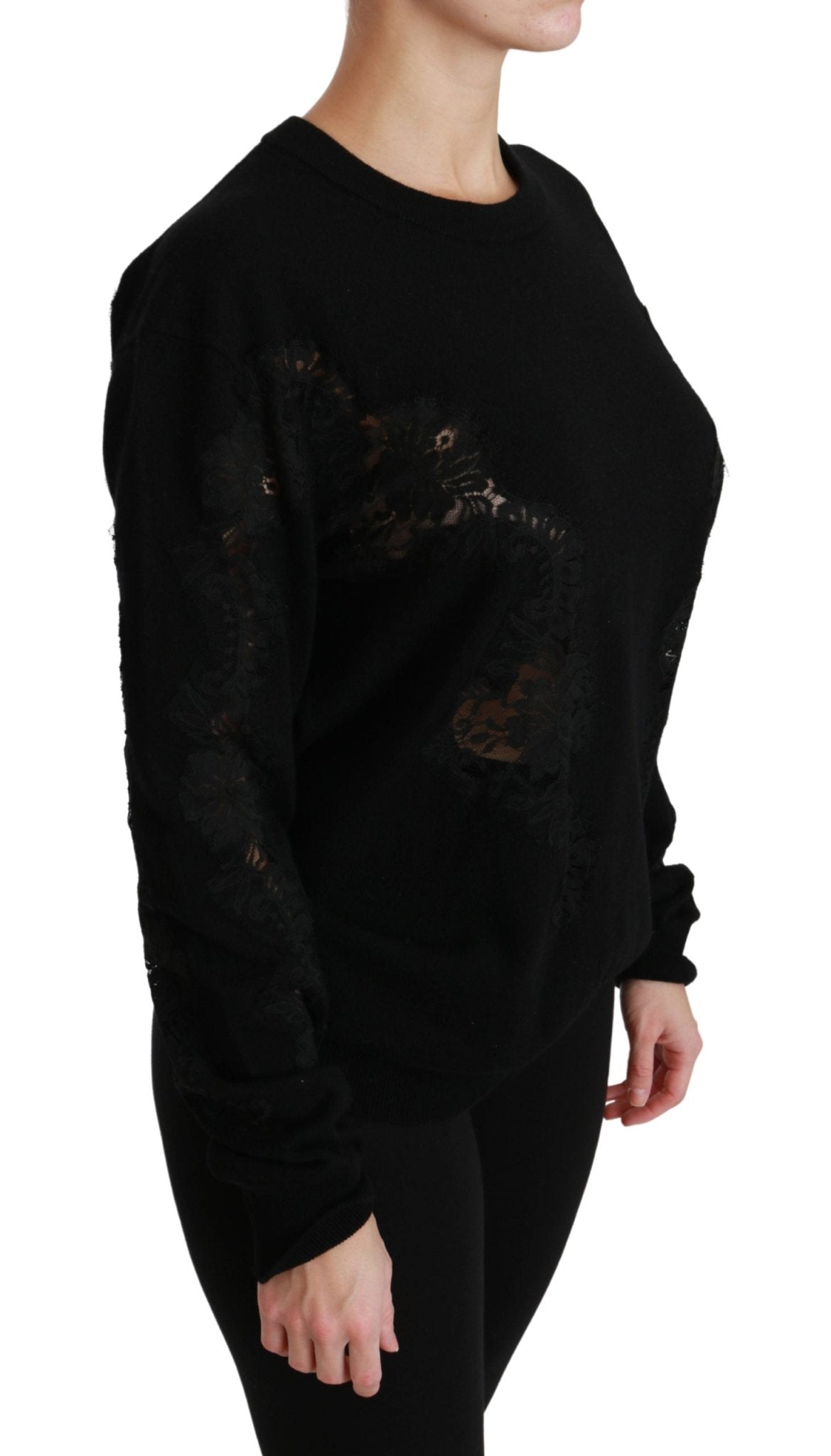 Black Cashmere Floral Lace Cutout Sweater - coffeewithmee2Dolce & GabbanaP2877S