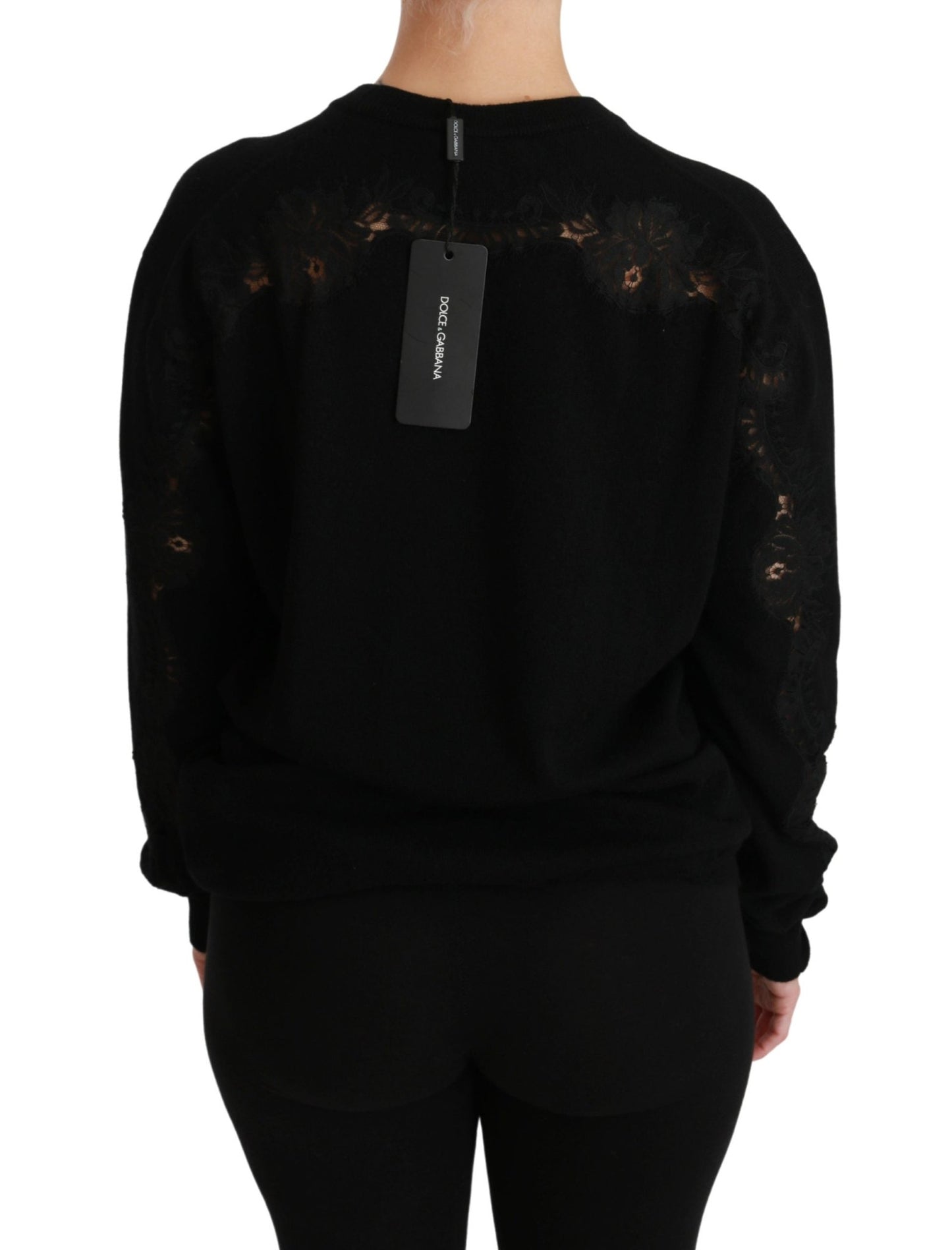Black Cashmere Floral Lace Cutout Sweater - coffeewithmee2Dolce & GabbanaP2877S