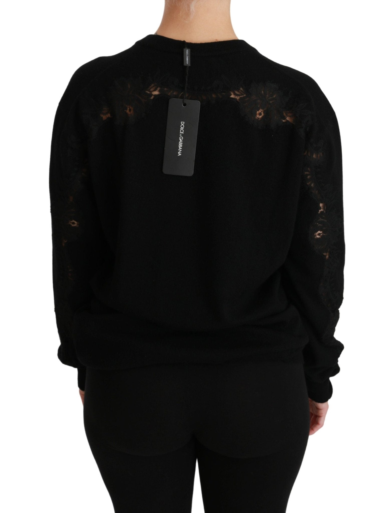 Black Cashmere Floral Lace Cutout Sweater - coffeewithmee2Dolce & GabbanaP2877S