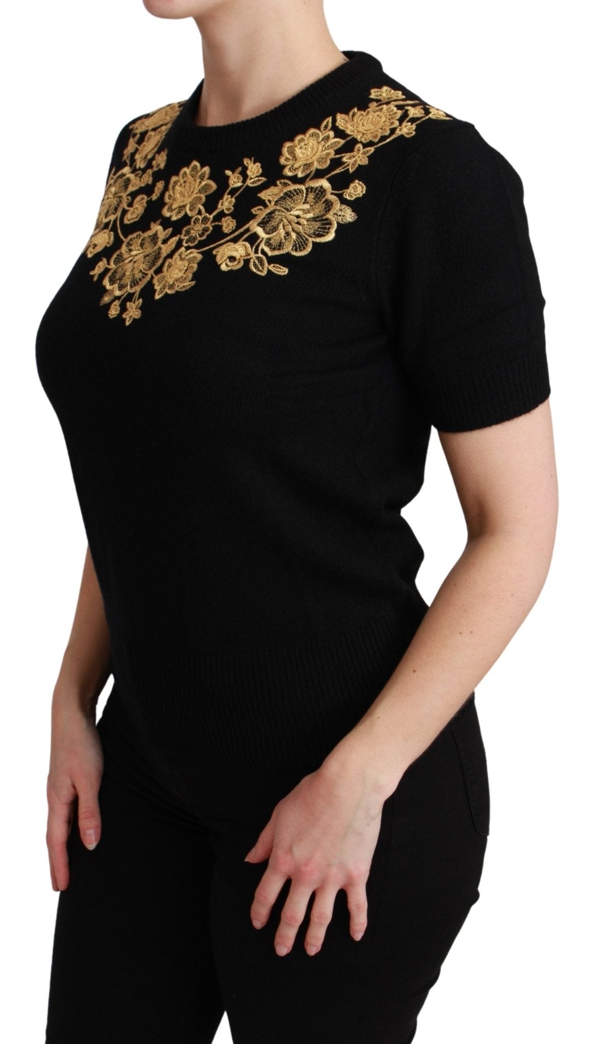 Black Cashmere Gold Floral Sweater Top - coffeewithmee2Dolce & GabbanaP3055S