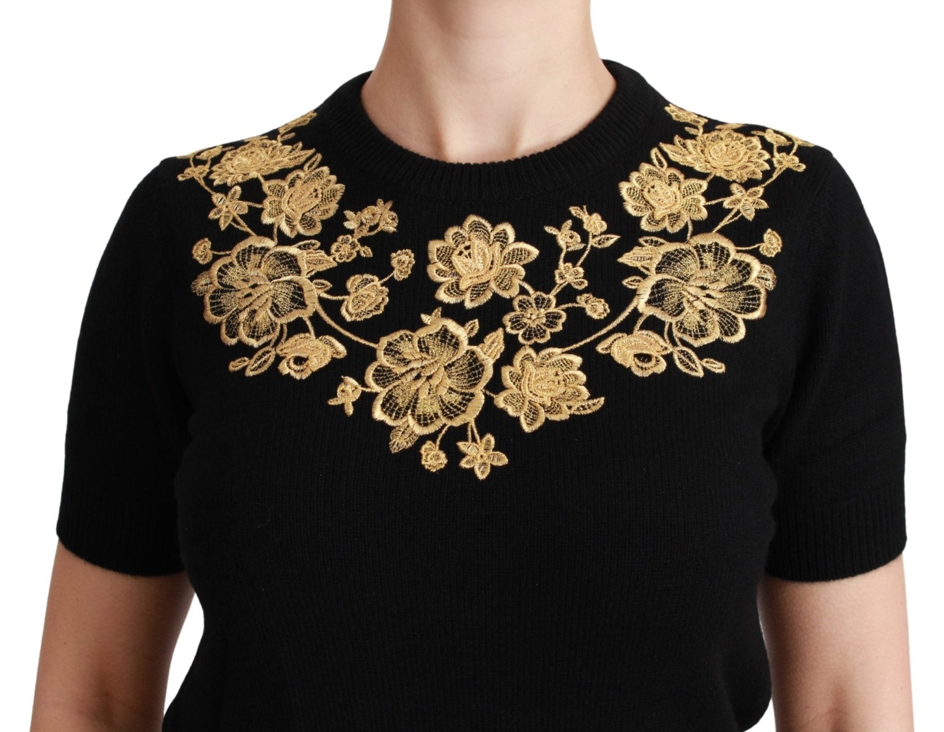 Black Cashmere Gold Floral Sweater Top - coffeewithmee2Dolce & GabbanaP3055S