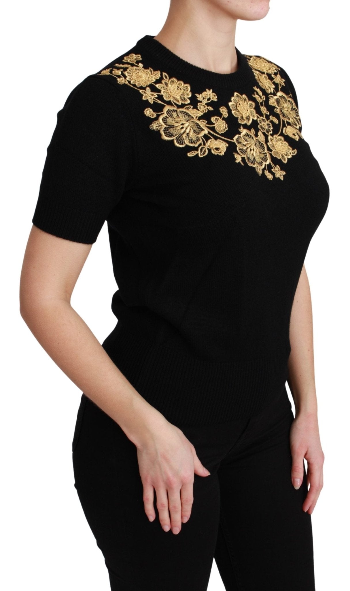 Black Cashmere Gold Floral Sweater Top - coffeewithmee2Dolce & GabbanaP3055S