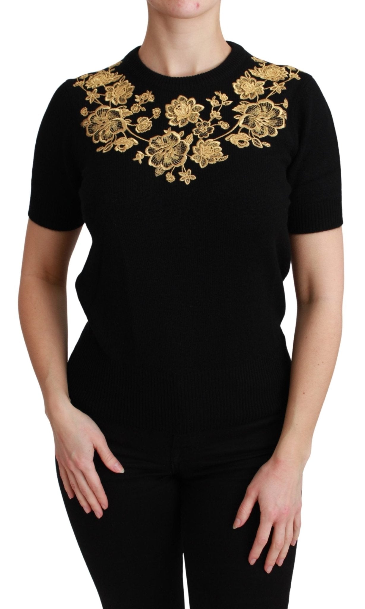 Black Cashmere Gold Floral Sweater Top - coffeewithmee2Dolce & GabbanaP3055S