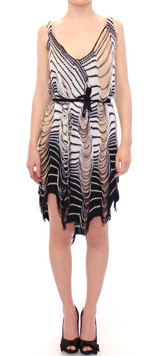 Black Chainette Knit Striped Assymetrical Dress - coffeewithmee2Alice PalmerP1221S