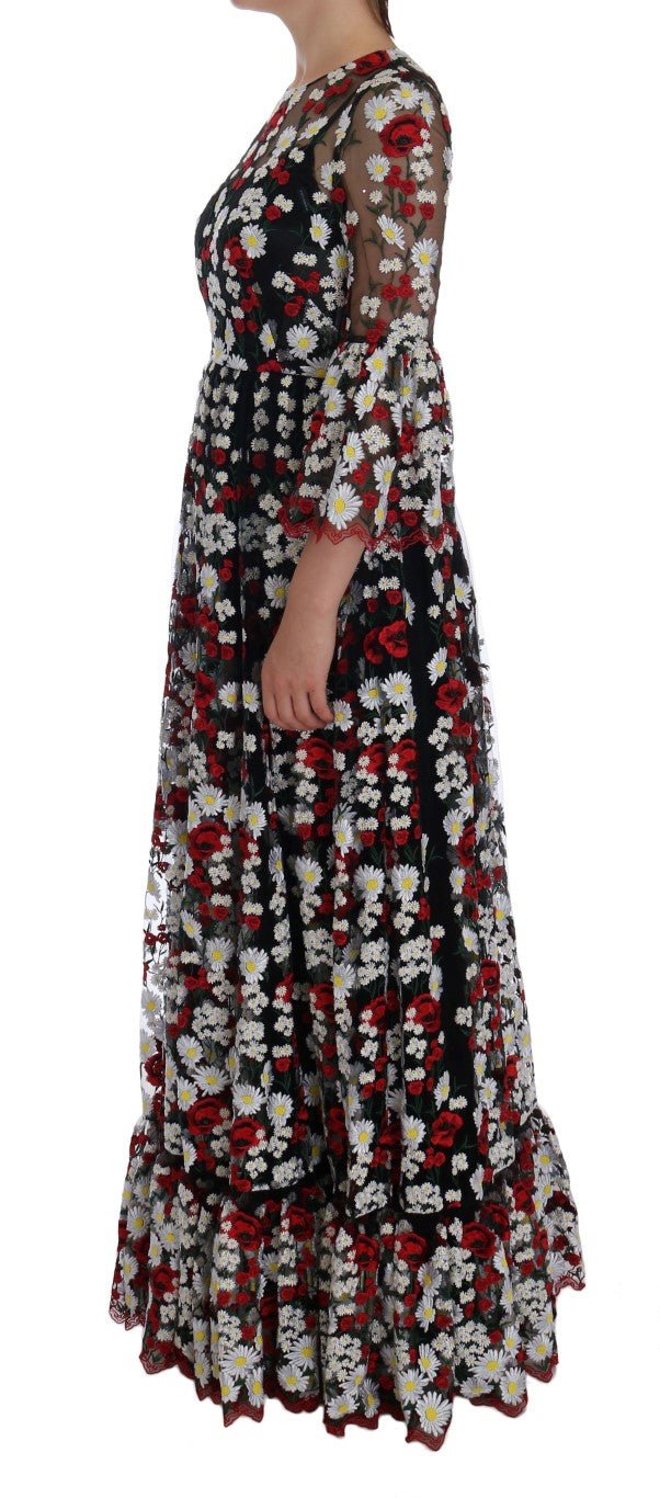 Black Chamomile Roses Embroidered Dress - coffeewithmee2Dolce & GabbanaP1974S