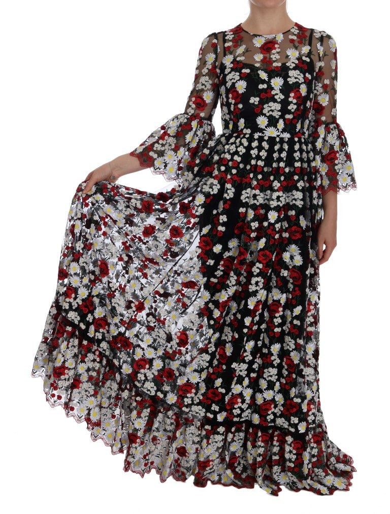 Black Chamomile Roses Embroidered Dress - coffeewithmee2Dolce & GabbanaP1974S