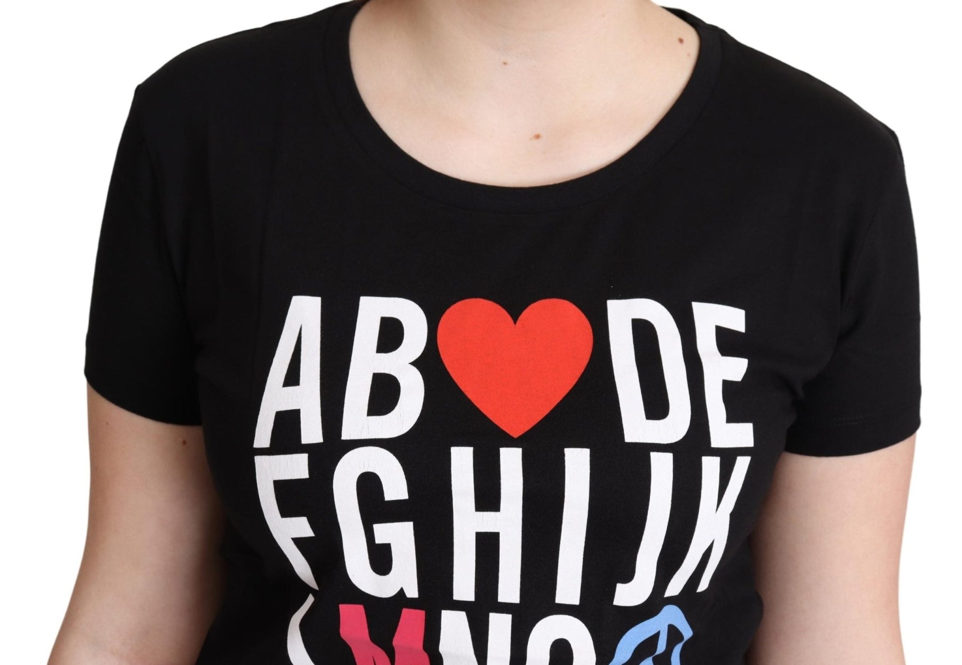 Black Cotton Alphabet Letter Print Tops T-shirt - coffeewithmee2MoschinoP4562S