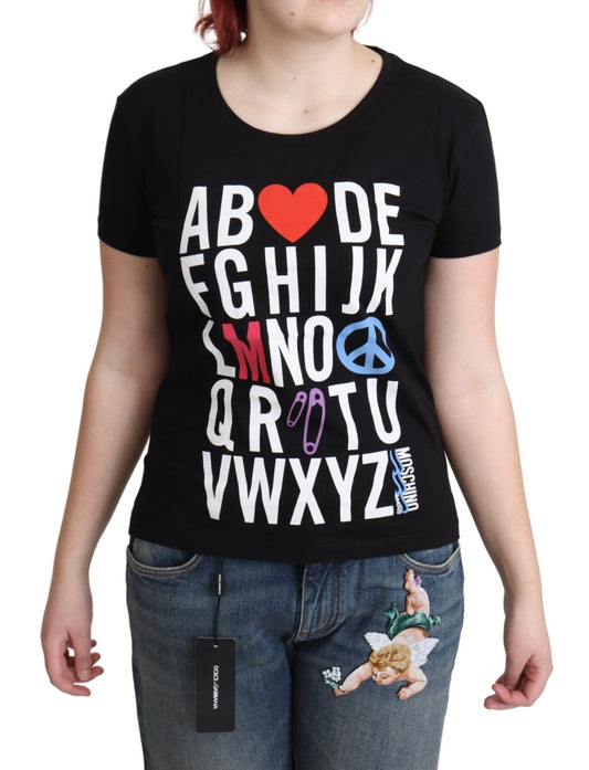 Black Cotton Alphabet Letter Print Tops T-shirt - coffeewithmee2MoschinoP4562S