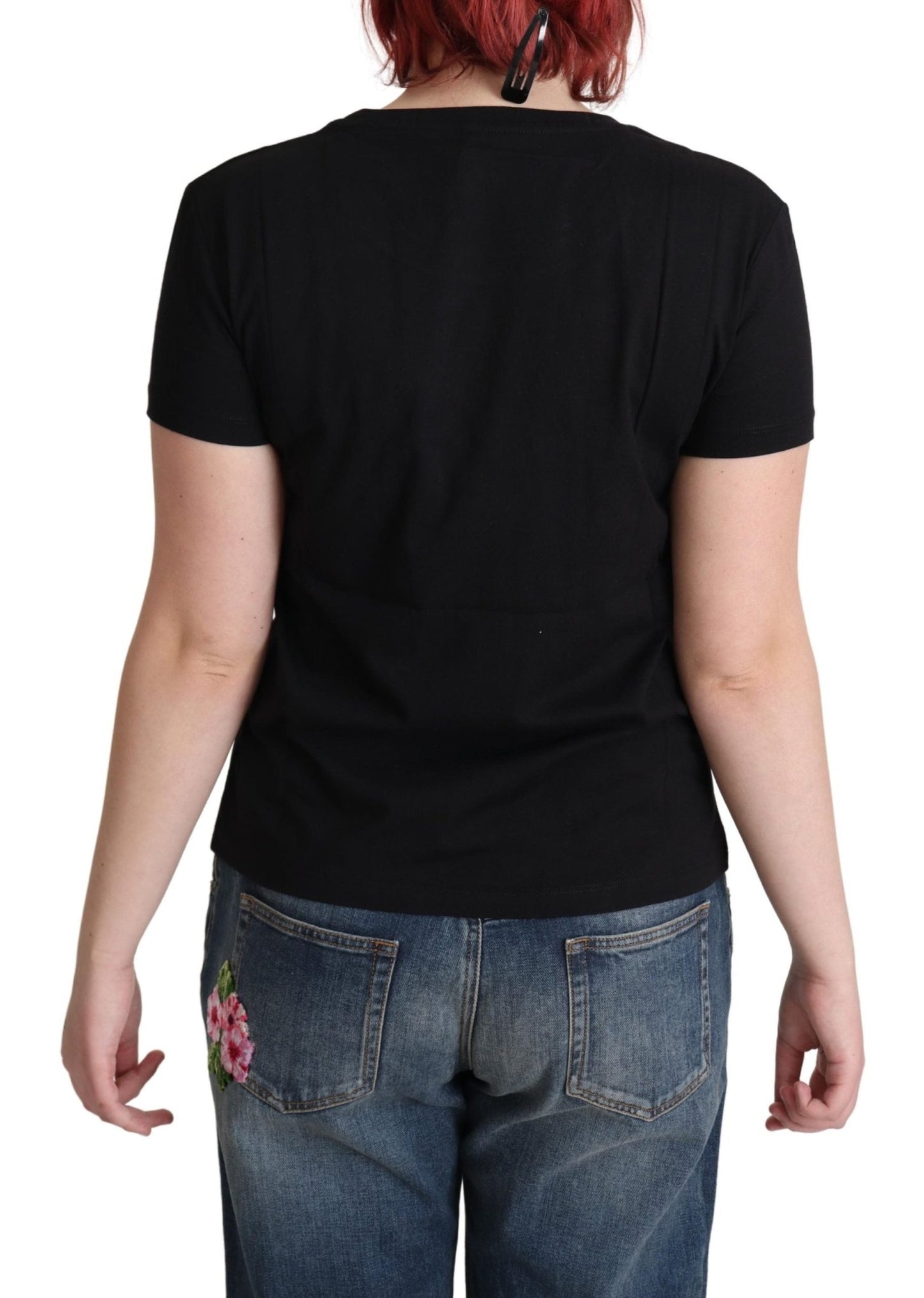 Black Cotton Alphabet Letter Print Tops T-shirt - coffeewithmee2MoschinoP4562S