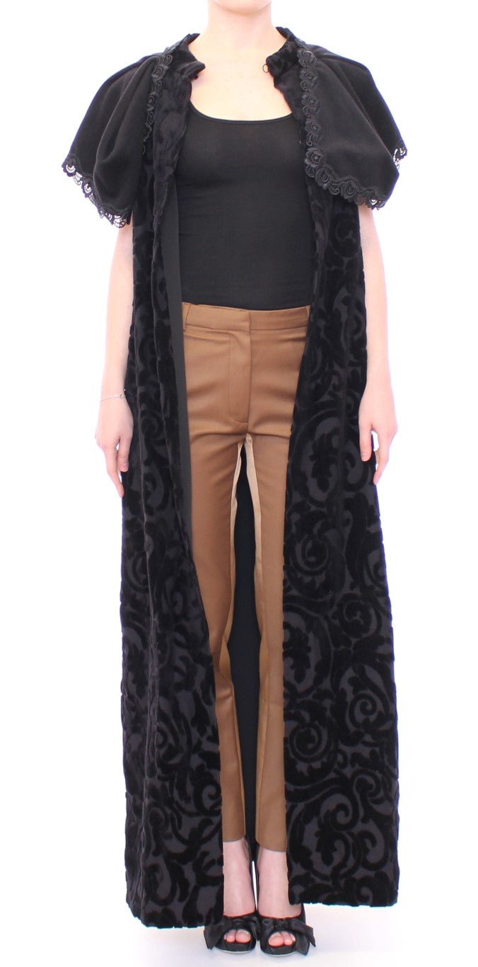 Black Cotton Brocade Long Cape Coat Jacket - coffeewithmee2NOEMI ALEMÁNP1253S
