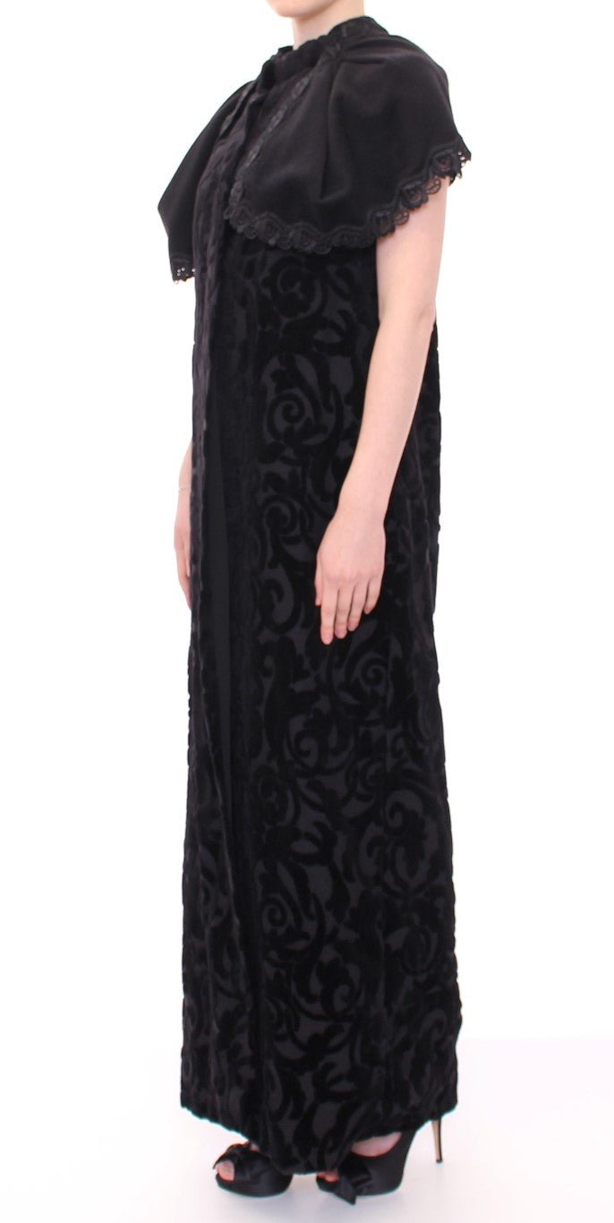 Black Cotton Brocade Long Cape Coat Jacket - coffeewithmee2NOEMI ALEMÁNP1253S