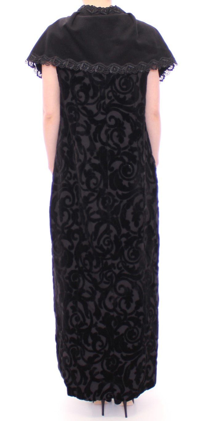 Black Cotton Brocade Long Cape Coat Jacket - coffeewithmee2NOEMI ALEMÁNP1253S