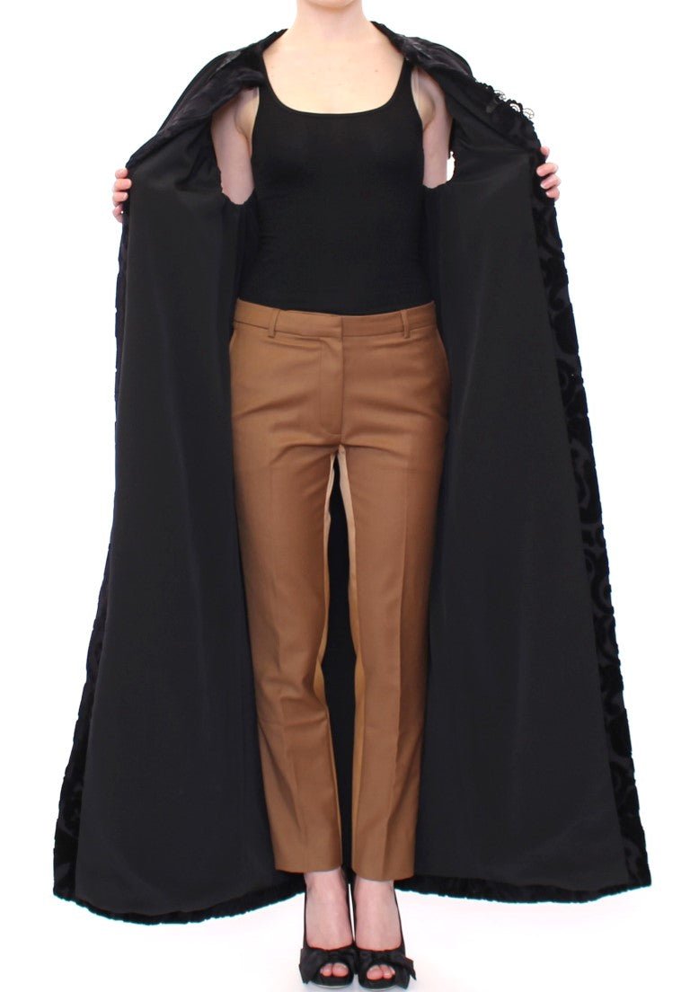 Black Cotton Brocade Long Cape Coat Jacket - coffeewithmee2NOEMI ALEMÁNP1253S