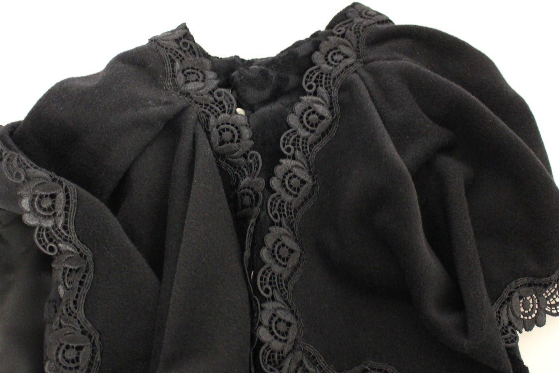 Black Cotton Brocade Long Cape Coat Jacket - coffeewithmee2NOEMI ALEMÁNP1253S