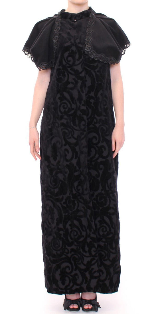 Black Cotton Brocade Long Cape Coat Jacket - coffeewithmee2NOEMI ALEMÁNP1253S