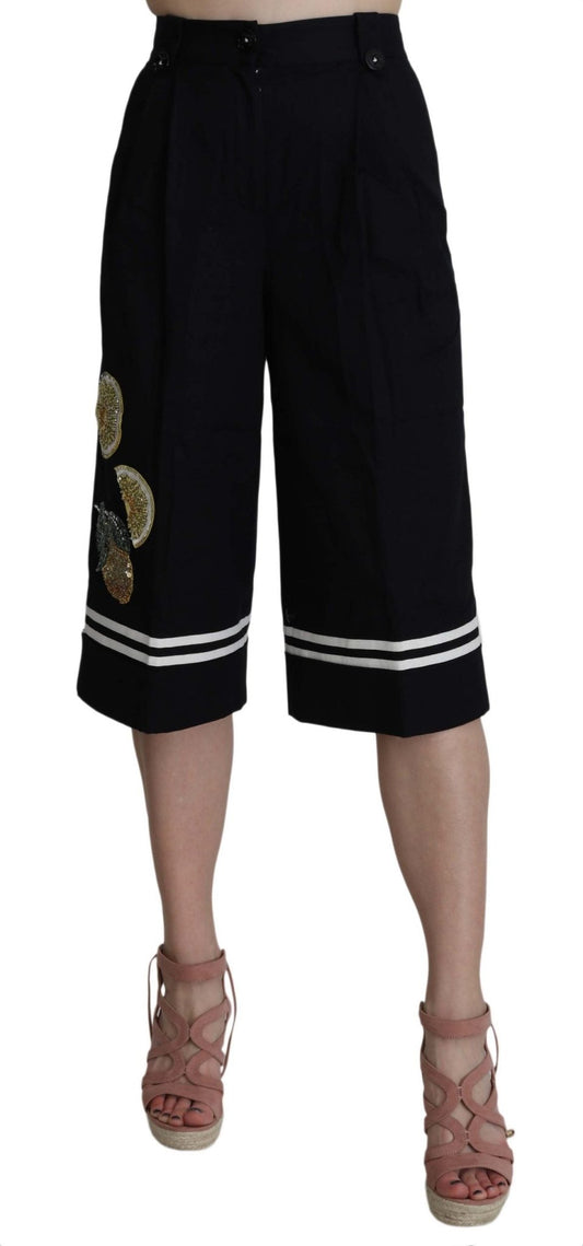 Black Cotton Cropped Embellished Pants - coffeewithmee2Dolce & GabbanaP5768S