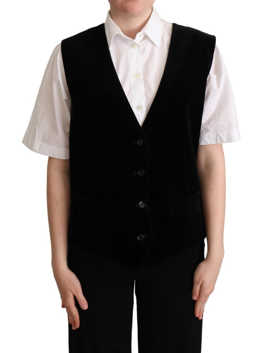 Black Cotton Leopard Print Waistcoat Vest - coffeewithmee2Dolce & GabbanaP5272S