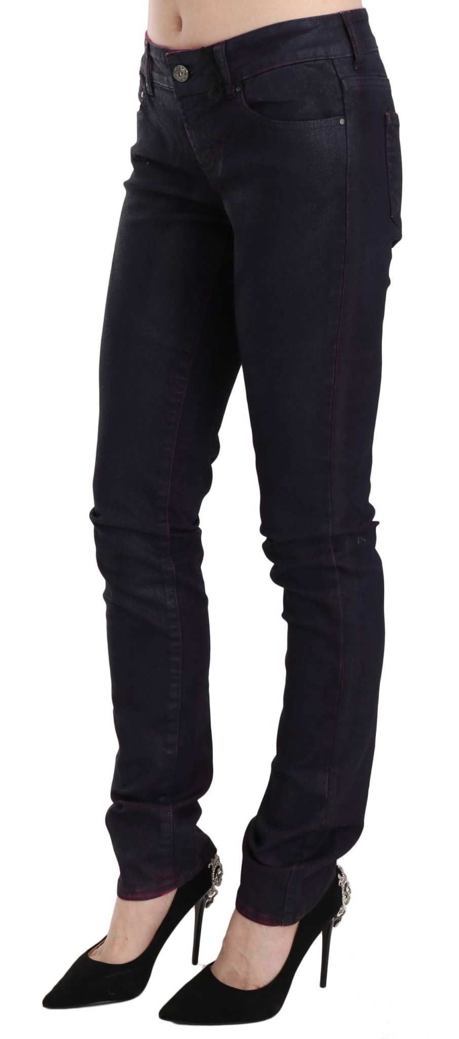 Black Cotton Low Waist Skinny Denim Pants - coffeewithmee2Just CavalliP2323S