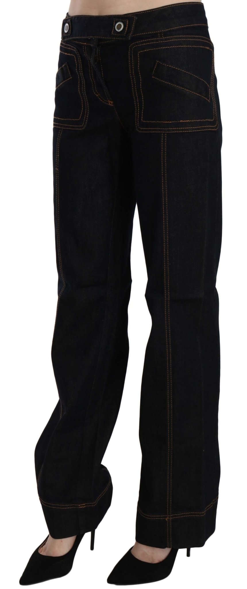 Black Cotton Mid Waist Straight Denim Pants - coffeewithmee2Just CavalliP2547S