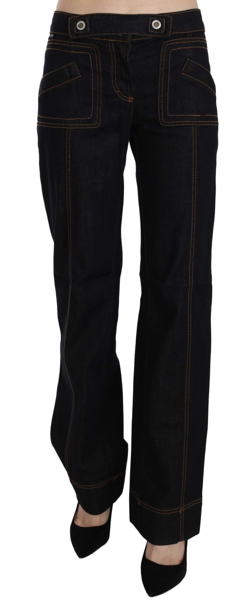 Black Cotton Mid Waist Straight Denim Pants - coffeewithmee2Just CavalliP2547S