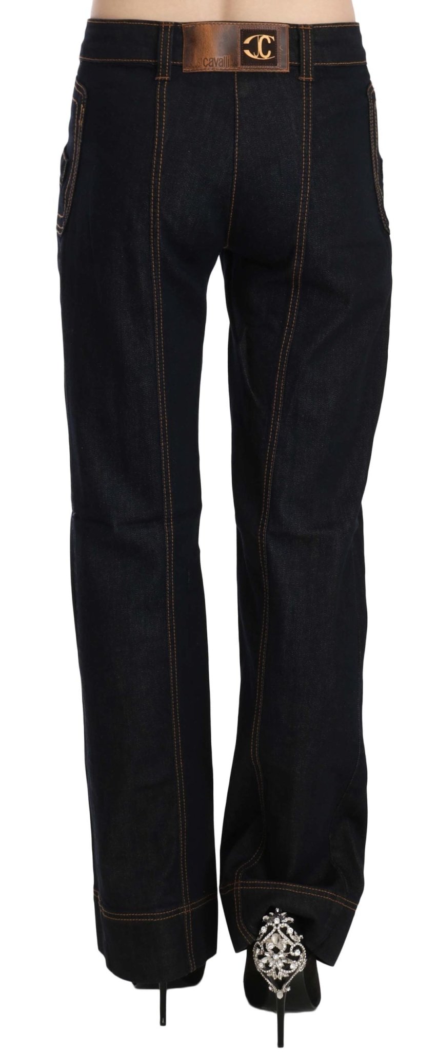 Black Cotton Mid Waist Straight Denim Pants - coffeewithmee2Just CavalliP2547S