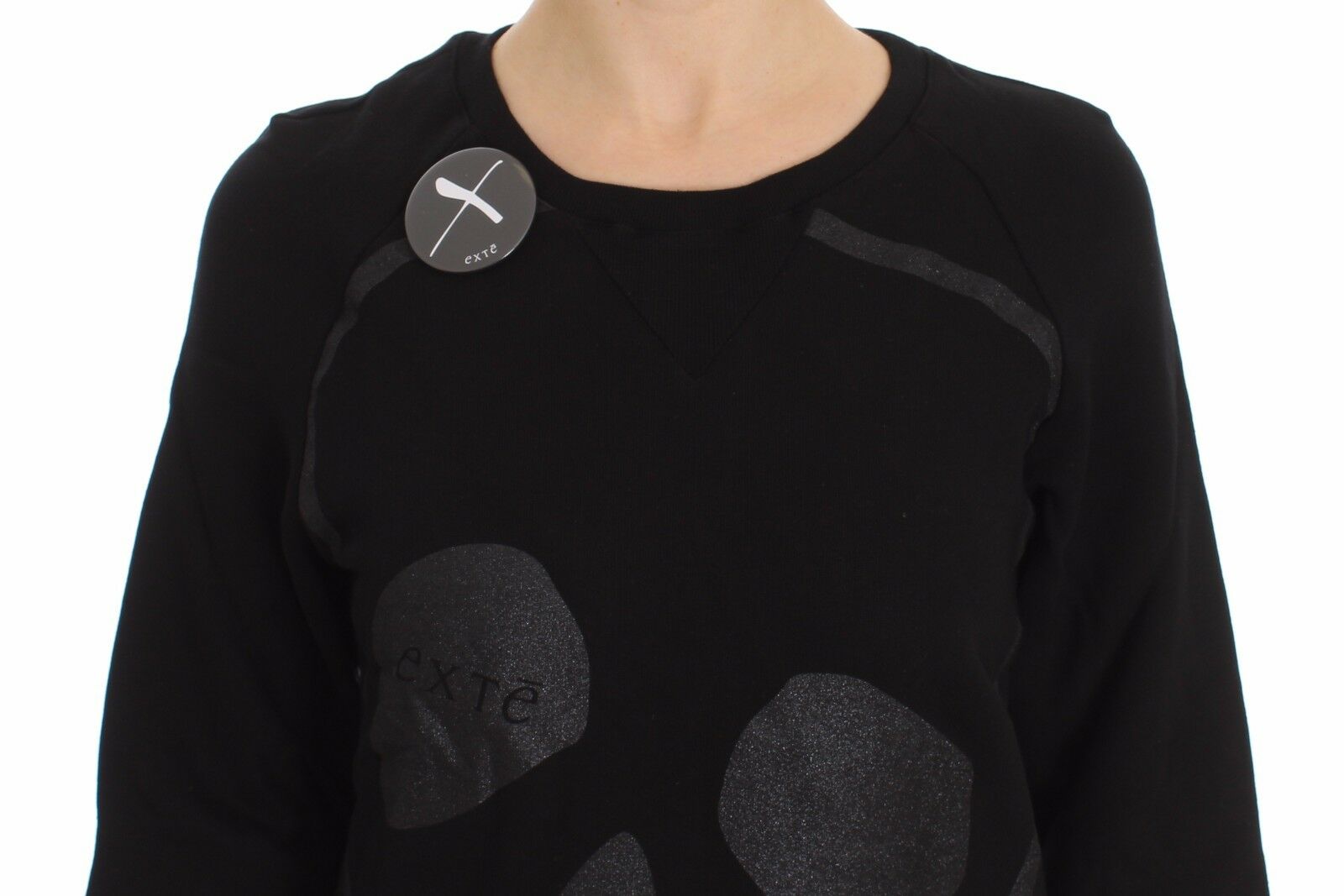 Black Cotton Motive Print Crewneck Pullover Sweater - coffeewithmee2ExteP5741S