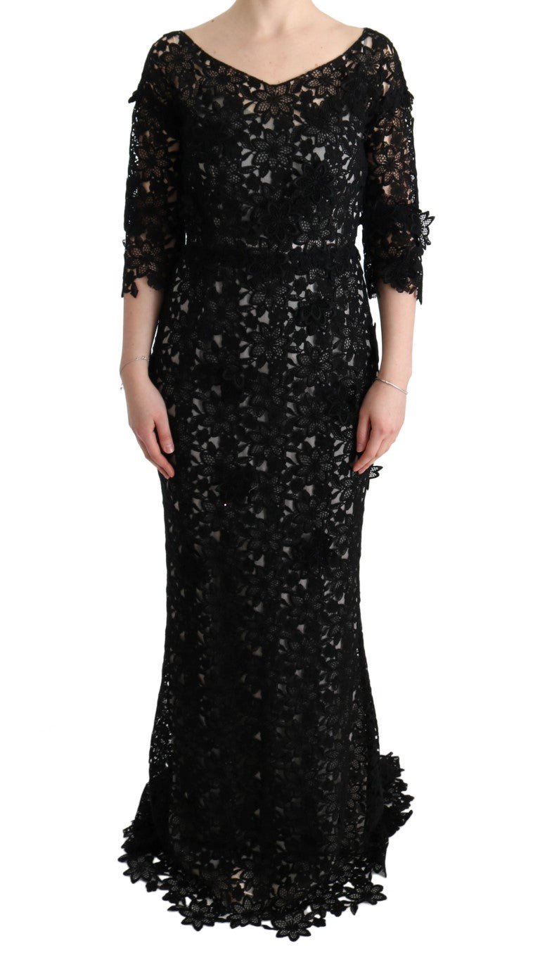 Black Cotton Silk Floral Long Dress - coffeewithmee2Dolce & GabbanaP1883S