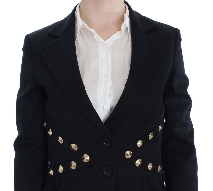 Black Cotton Stretch Gold Studded Blazer Jacket - coffeewithmee2ExteP1701S
