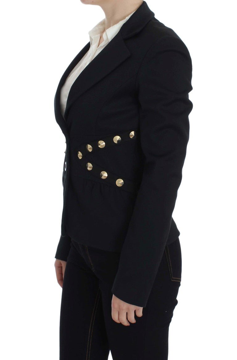 Black Cotton Stretch Gold Studded Blazer Jacket - coffeewithmee2ExteP1701S