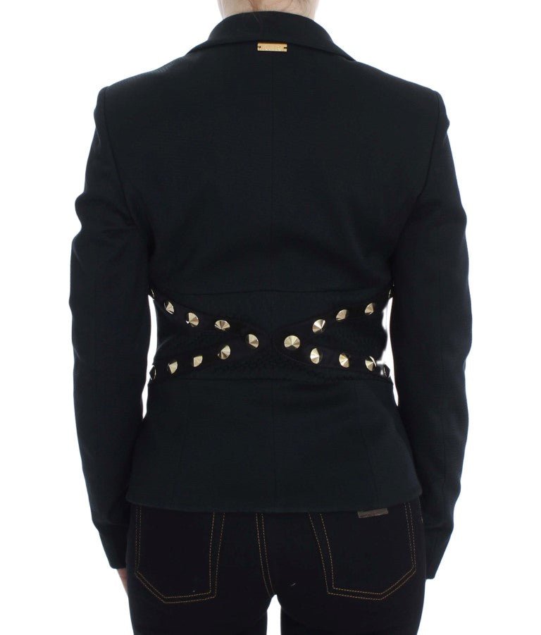 Black Cotton Stretch Gold Studded Blazer Jacket - coffeewithmee2ExteP1701S