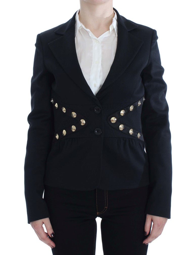 Black Cotton Stretch Gold Studded Blazer Jacket - coffeewithmee2ExteP1701S