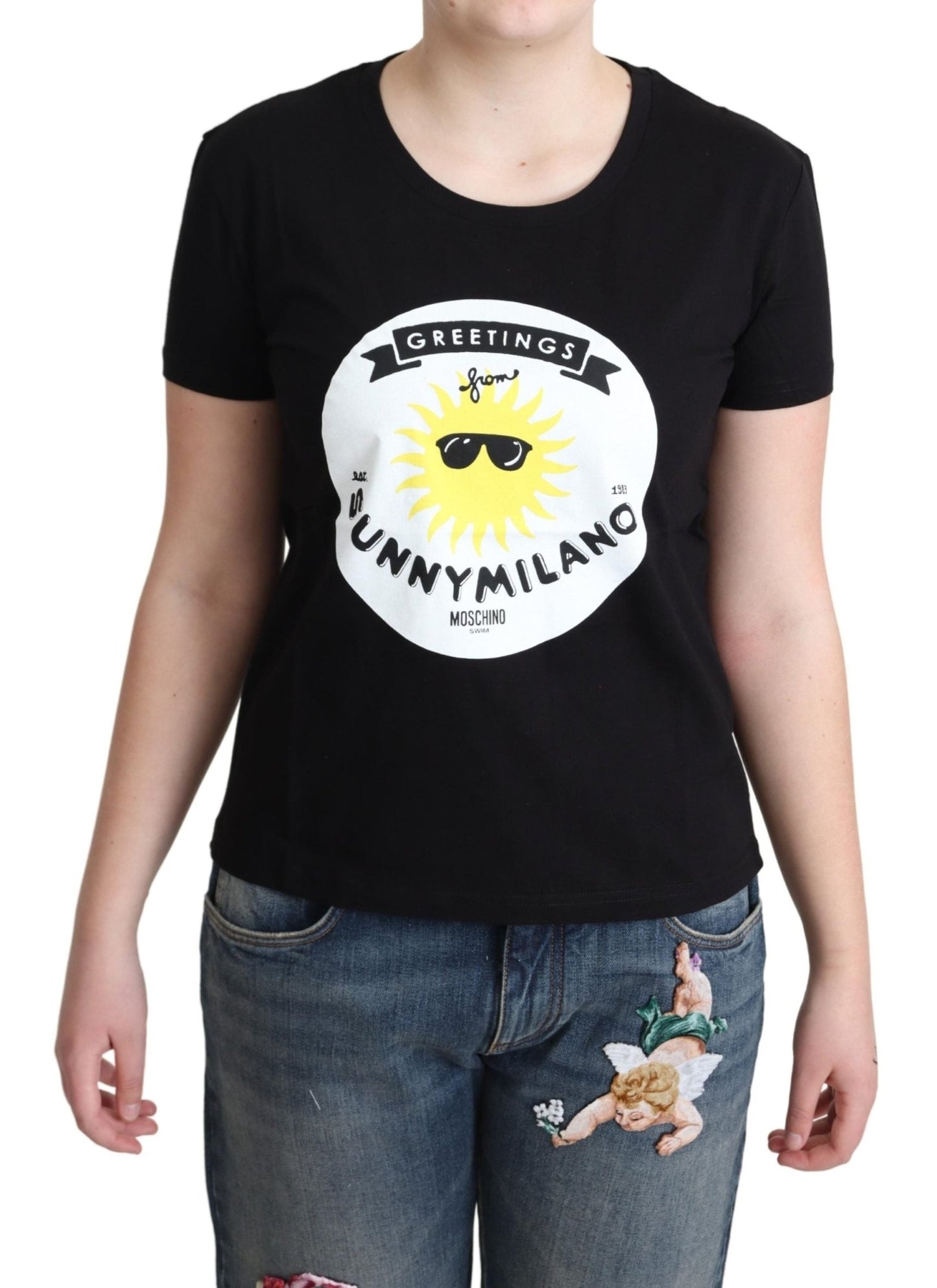 Black Cotton Sunny Milano Print T-shirt - coffeewithmee2MoschinoP4542S