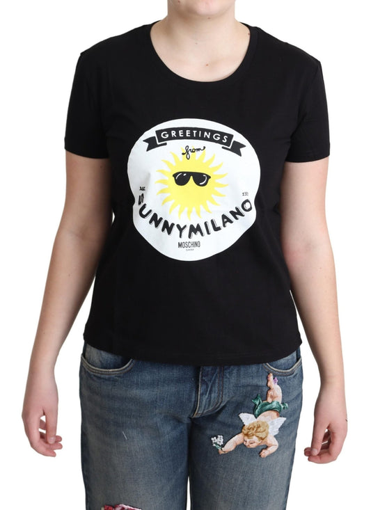 Black Cotton Sunny Milano Print T-shirt - coffeewithmee2MoschinoP4542S