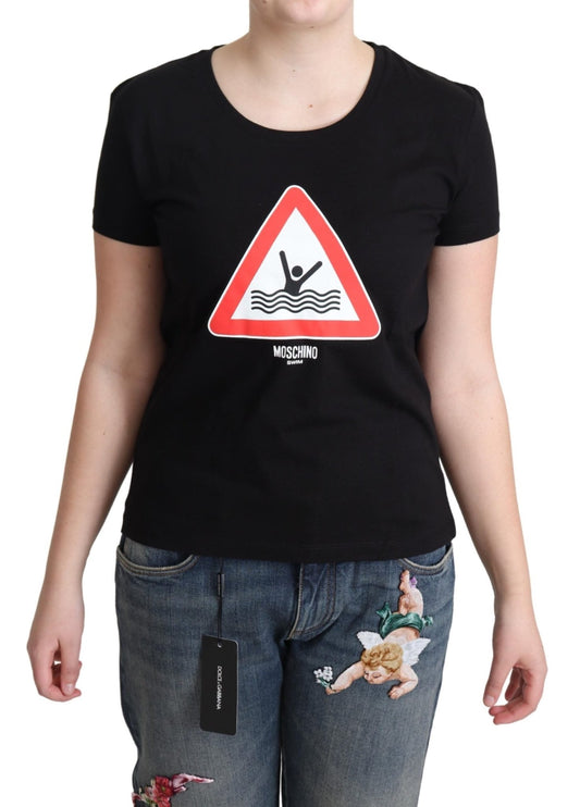 Black Cotton Swim Graphic Triangle Print T-shirt - coffeewithmee2MoschinoP4571S