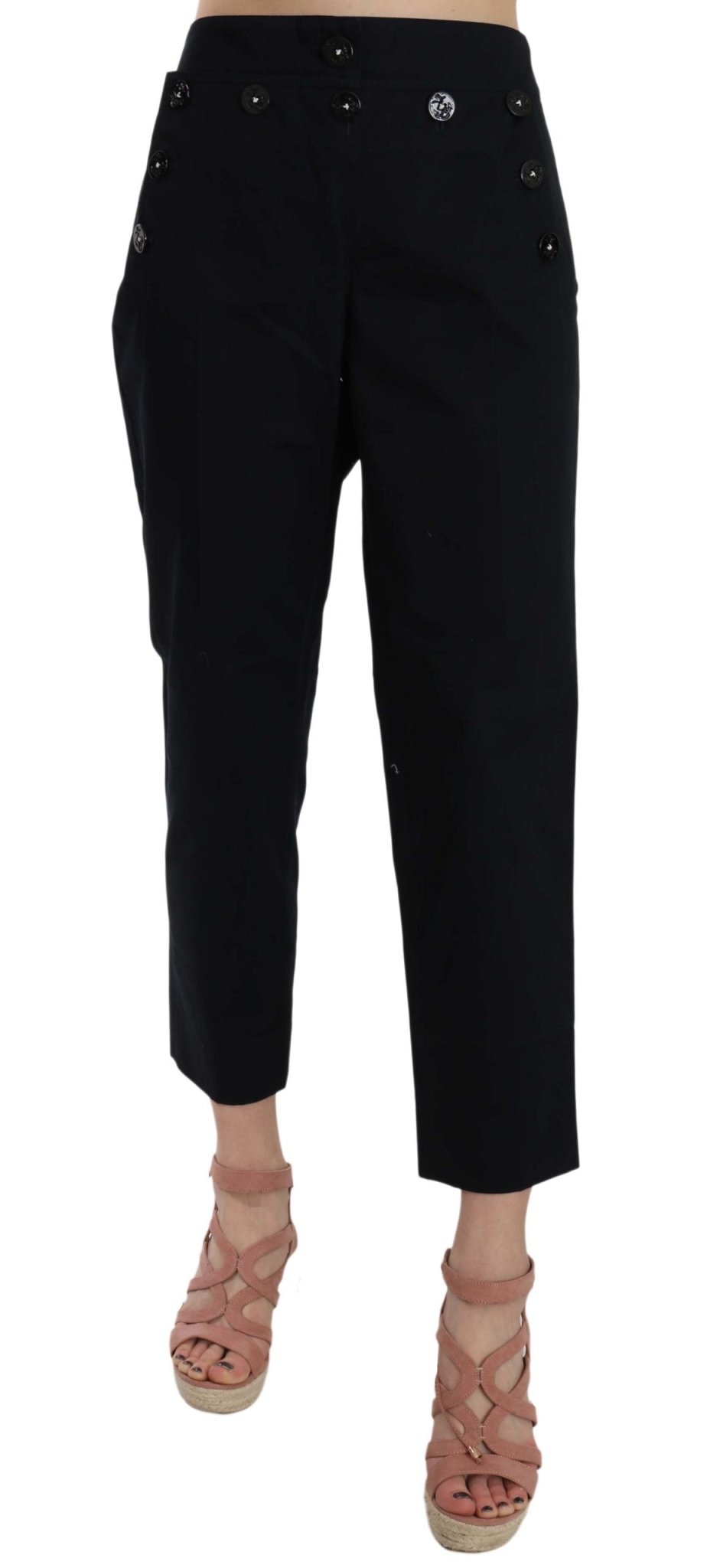 Black Cropped Front Button Embellished Pants - coffeewithmee2Dolce & GabbanaP1582S