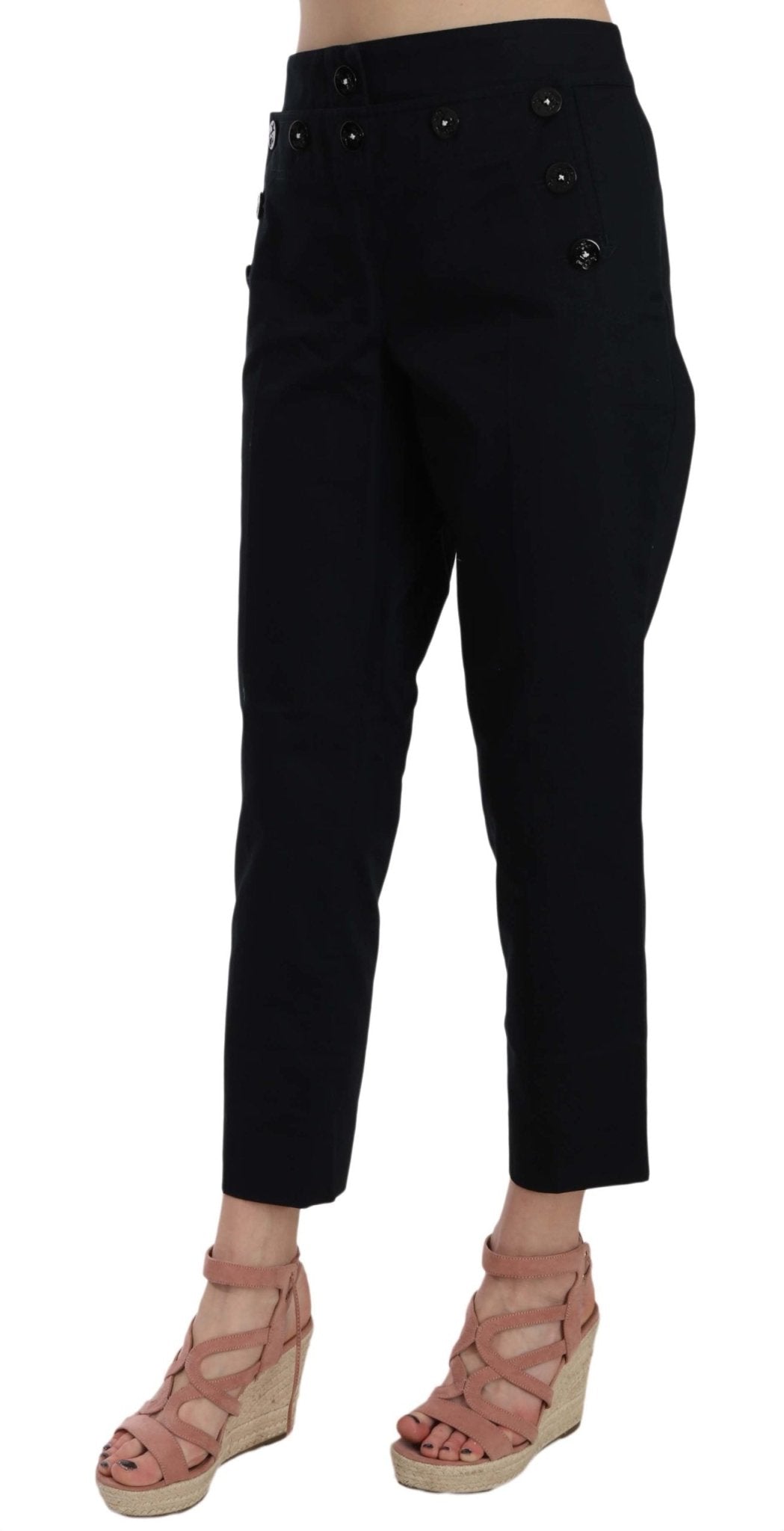 Black Cropped Front Button Embellished Pants - coffeewithmee2Dolce & GabbanaP1582S