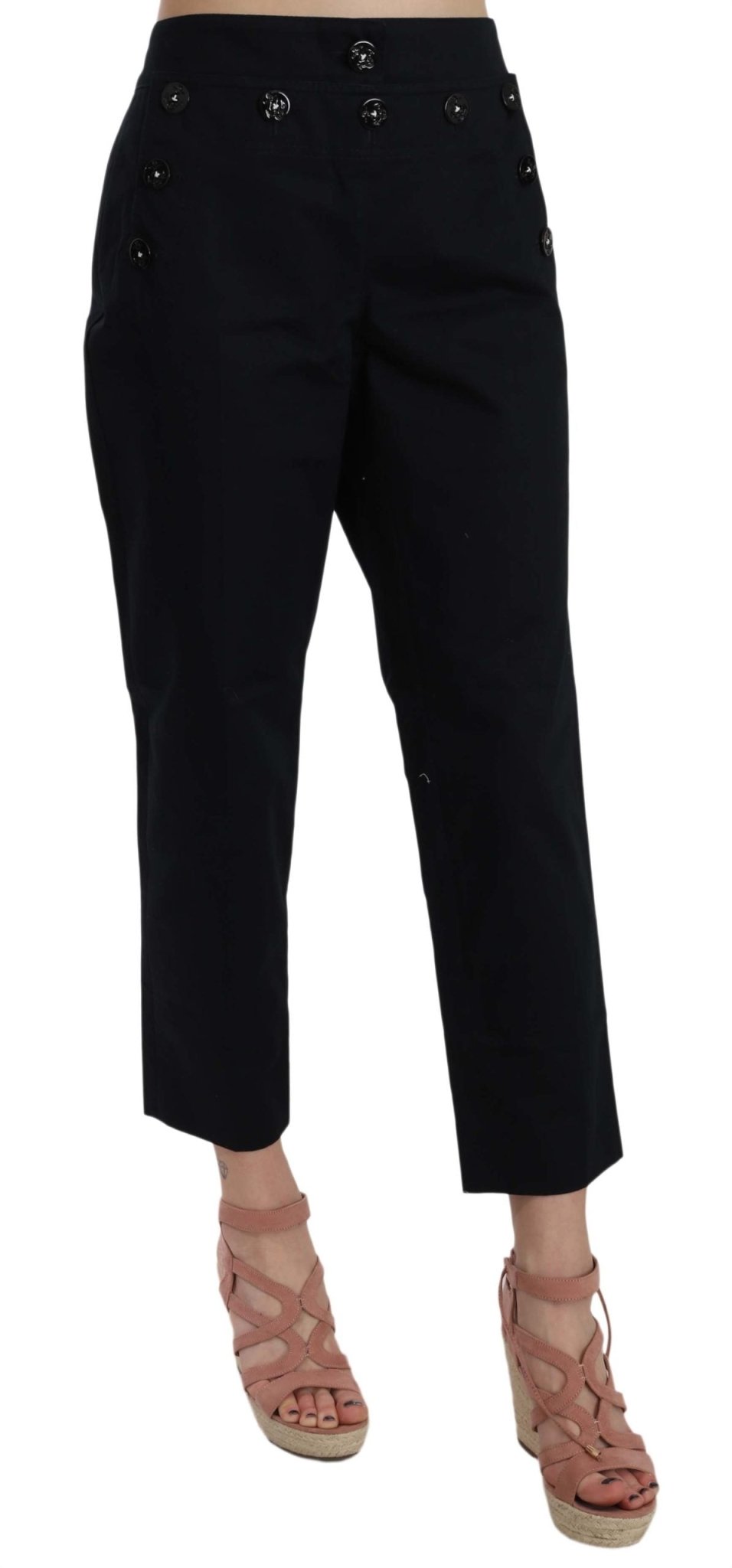 Black Cropped Front Button Embellished Pants - coffeewithmee2Dolce & GabbanaP1582S