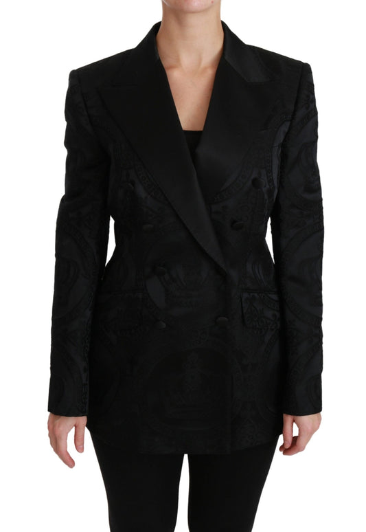 Black Crown Double Breasted Coat Jacket - coffeewithmee2Dolce & GabbanaP2979S