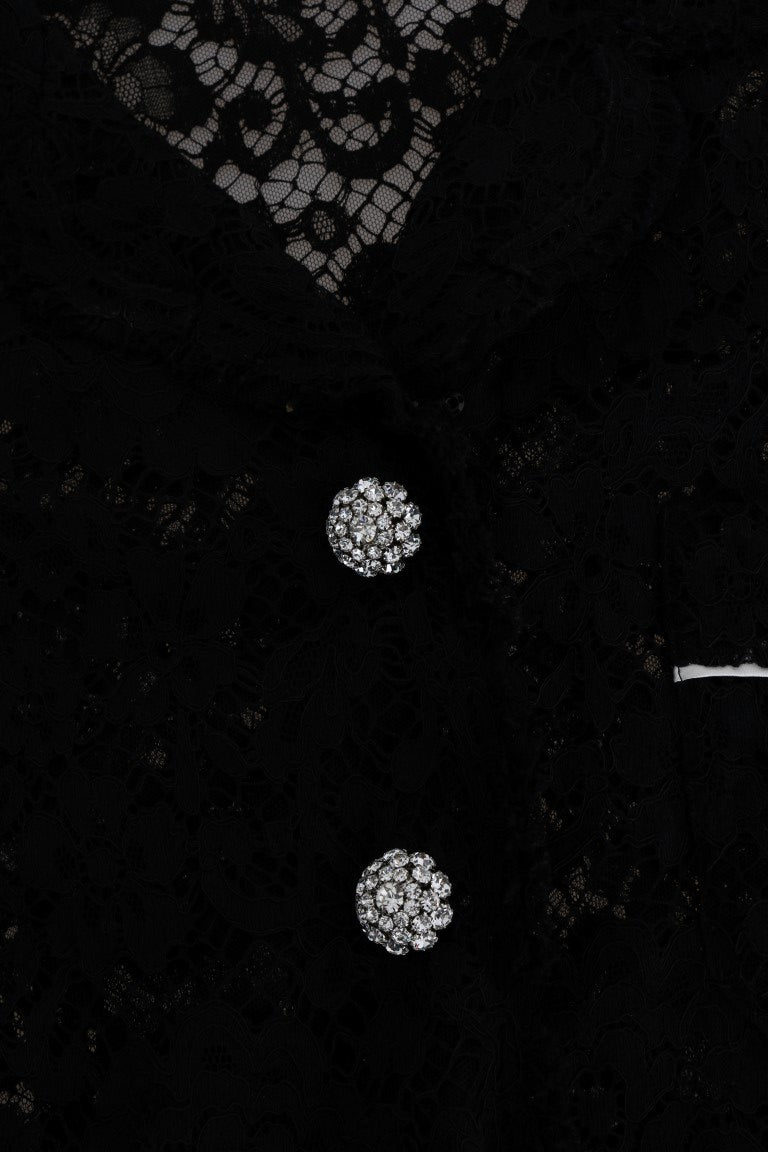 Black Crystal Button Floral Lace Shirt - coffeewithmee2Dolce & GabbanaP2228S