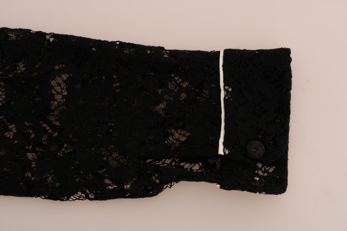 Black Crystal Button Floral Lace Shirt - coffeewithmee2Dolce & GabbanaP2228S