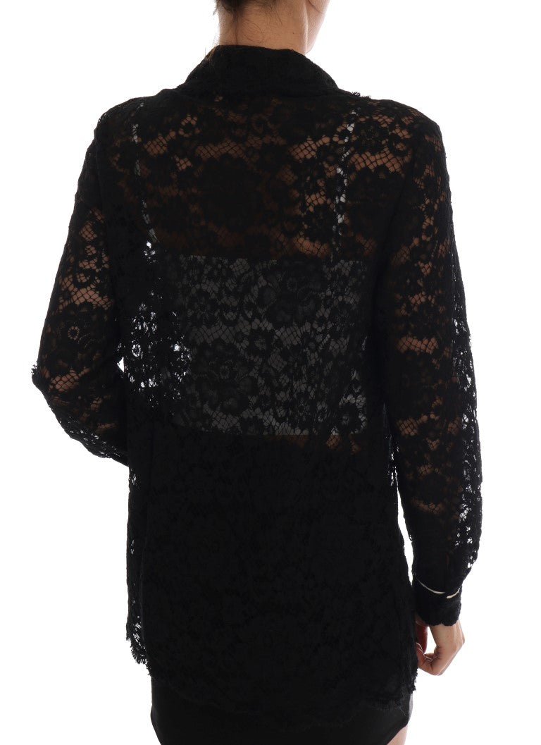 Black Crystal Button Floral Lace Shirt - coffeewithmee2Dolce & GabbanaP2228S