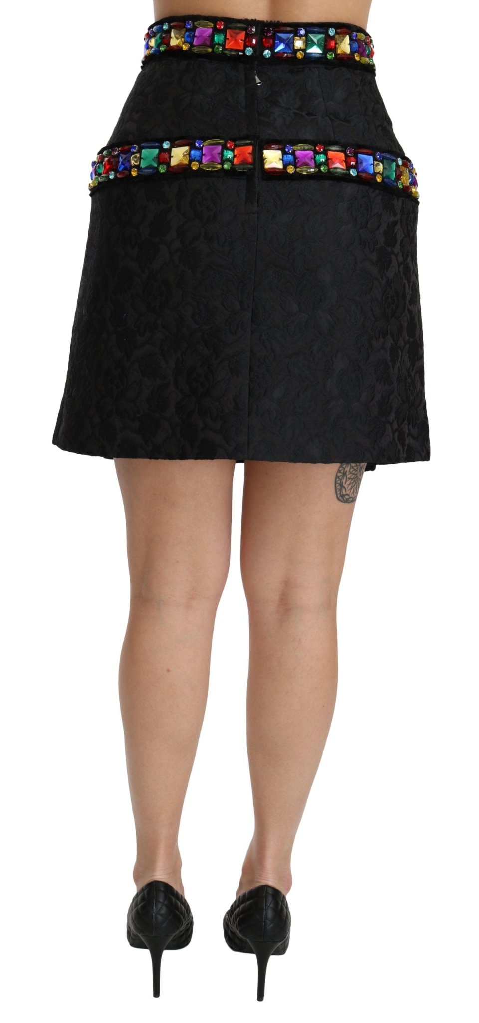 Black Crystal Embellished High Waist Skirt - coffeewithmee2Dolce & GabbanaP2673S