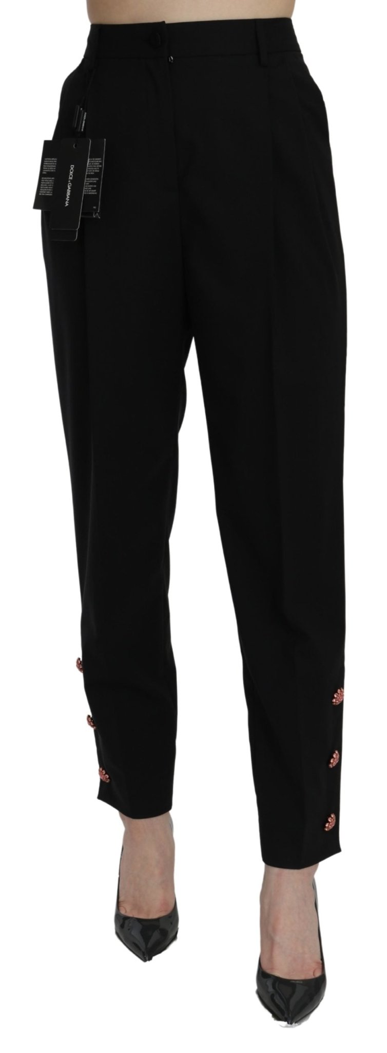 Black Crystal High Waist Trouser Cotton Pants - coffeewithmee2Dolce & GabbanaP3209S