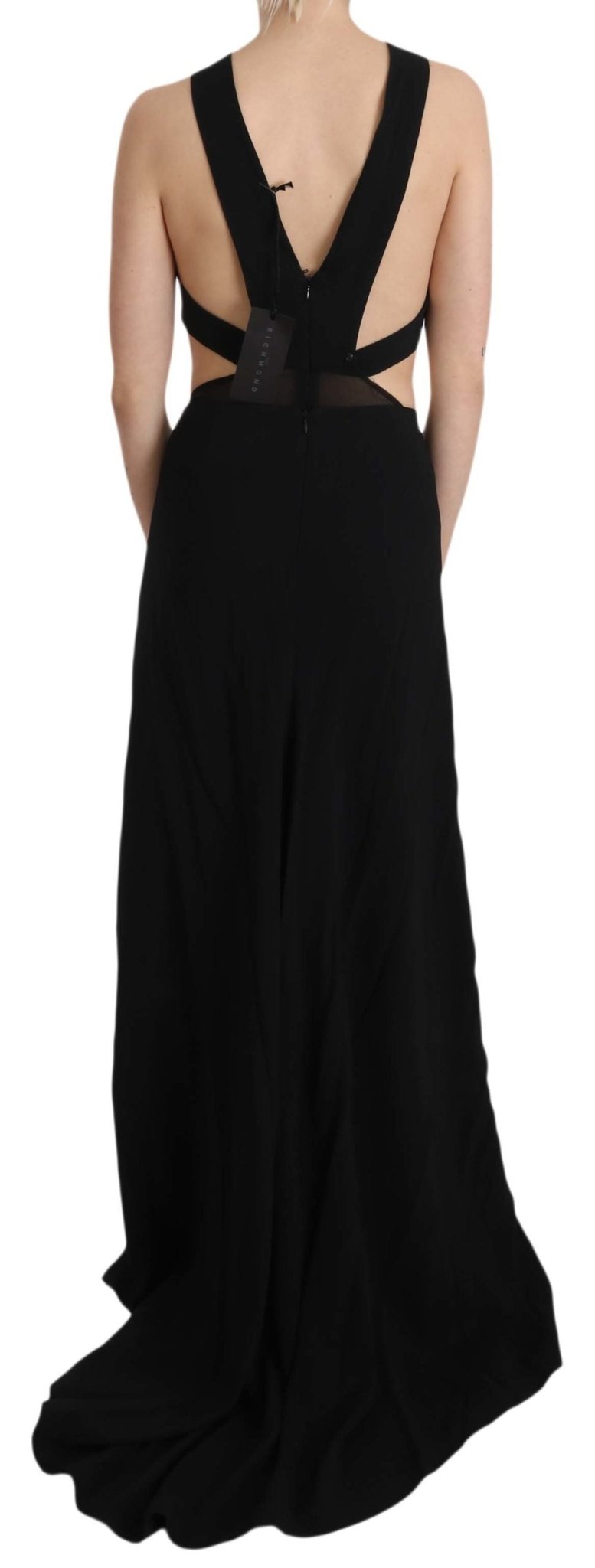 Black Crystal Leather Gown Flare Dress - coffeewithmee2John RichmondP2412S