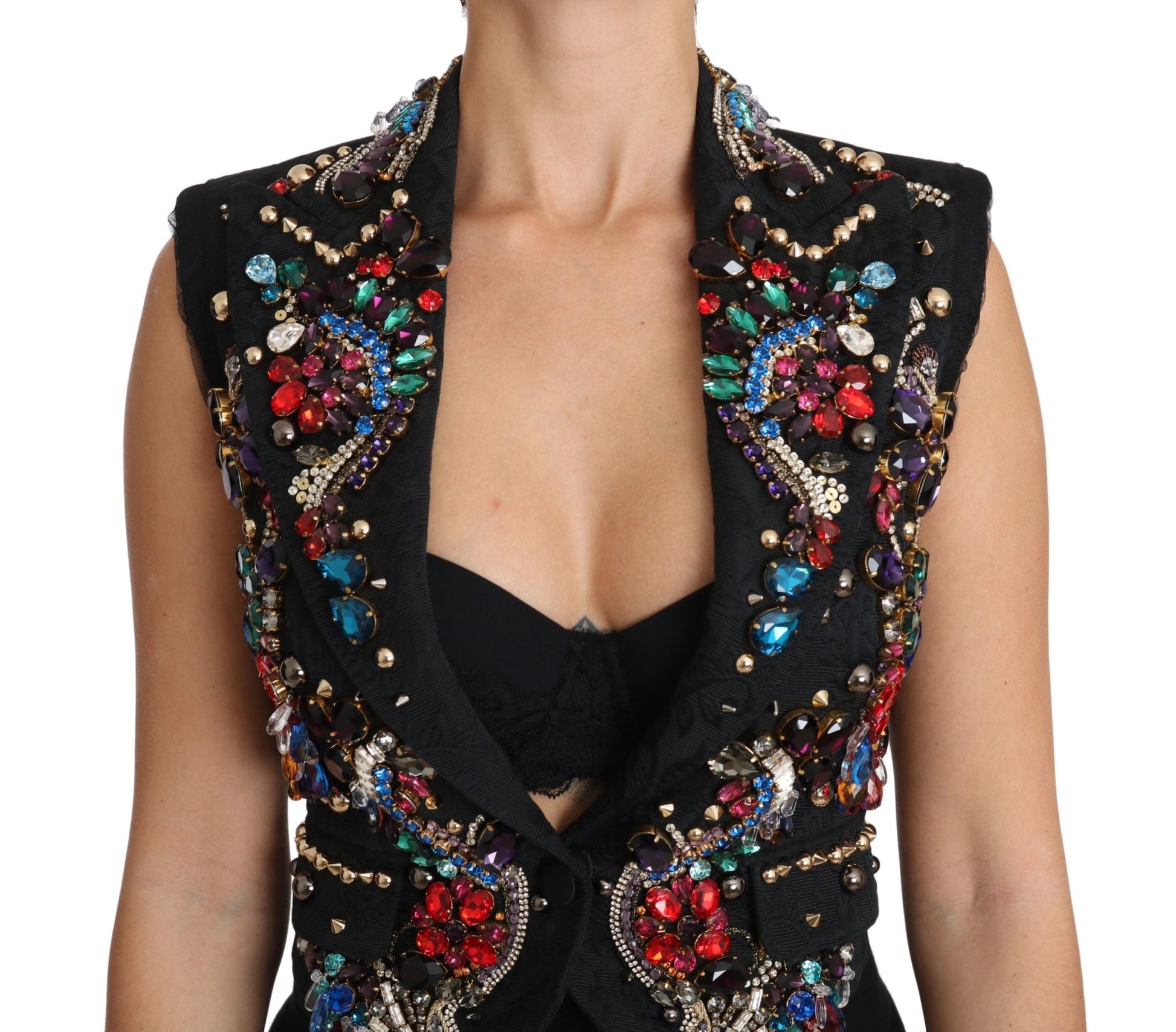 Black Crystal Sicily Vest Waistcoat - coffeewithmee2Dolce & GabbanaP5681S