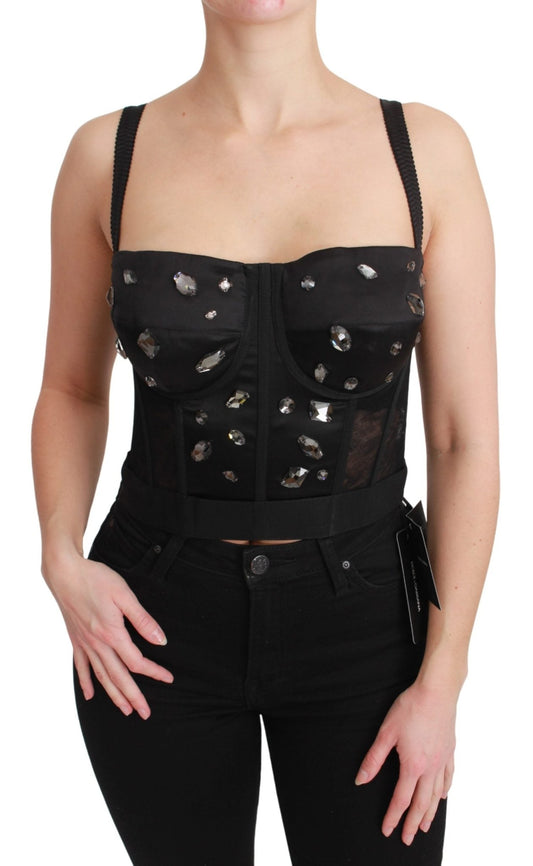 Black Crystal Strap Bustier Corset Top - coffeewithmee2Dolce & GabbanaP5627S