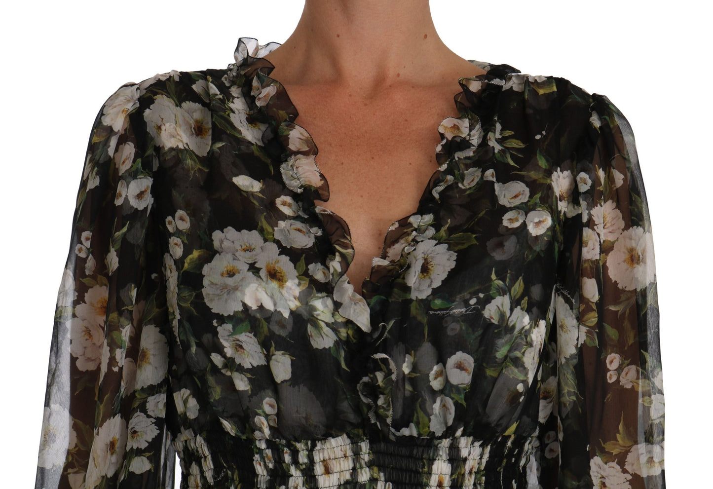 Black Daisy Floral Silk Shift A-Line Dress - coffeewithmee2Dolce & GabbanaP1372S